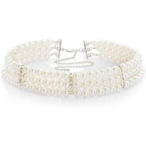 BABEYOND Pearl Necklace Round Imitation Pearl Choker Necklace 20s Flapper Necklace Accessories for Gatsby Themed Party