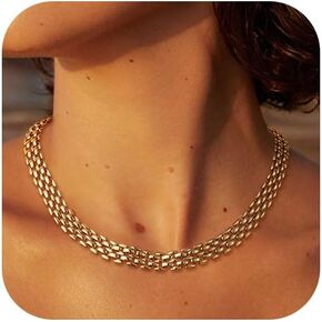 Chunky Necklaces for Women: 14K Gold Plated Chocker Necklace for Women Trendy Cuban Link Paperclip Chain Toggle Clasp Pearl Pendant Necklace Non Tarnish Lobster Clasp Necklace for Women