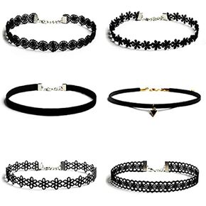 6PCs Black Velvet Choker Necklaces Set Choker Necklace for Women Black Lace Choker Necklace Set Vintage Tattoo Lace Choker Necklace Daisy Choker Necklace Classic Gothic Punk Lace Choker Trendy Sexy For Women