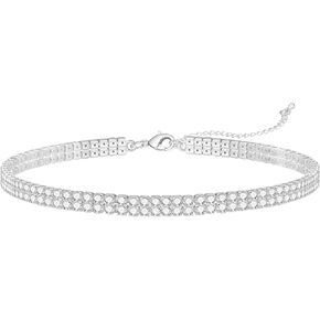 Tennis Necklace Synthetic Diamond Chain Sparkly Silver Choker Necklaces for Women
