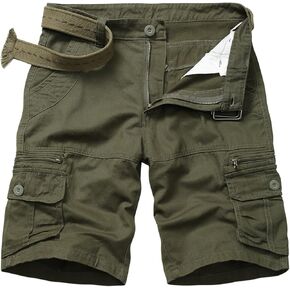 Men's Cotton Cargo Shorts Relaxed Fit Outdoor Casual Work Shorts with Zipper Pockets No Belt K038 ArmyGreen 36
