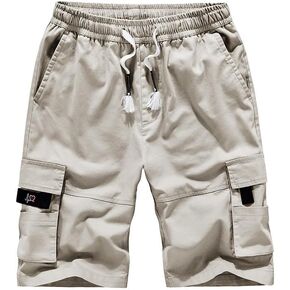 Keevoom Mens Cargo Shorts Casual Summer Shorts Relaxed Fit Drawstring Linen Shorts Stretch Elastic Workout Hiking Short Pants