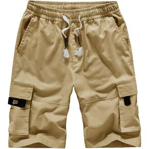 Keevoom Mens Cargo Shorts Casual Summer Shorts Relaxed Fit Drawstring Linen Shorts Stretch Elastic Workout Hiking Short Pants in Kuwait