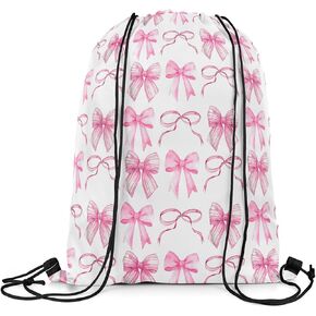 jejeloiu Blue Bow Drawstring Backpack 13x15.7inch,Cute Bowknot Waterproof Gym Drawstring Bags Kawaii cherry Fruit Sports