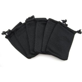 Nylon Mesh Drawstring Bag, 5 x 3.5 Inch Small Storage Pouch String Bags for Mini Stuff MP3 Charger Earphone Key (Black, 5.9x4 Inch-6Pcs)