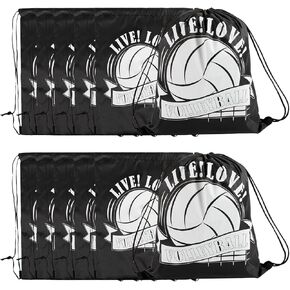 12 Pcs Unisex Polyester Volleyball Drawstring Backpack Cinch Bags, Modern Adjustable Sports Drawstring Sackpack for Women Men, Volleyball Gift Bags for Sports, Gym, Travel, Swimming