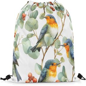 Erosebridal Oil Painting Draw String Back Bag,Rustic Aesthetics String Backpack,Butterfly Eucalyptus Drawstring Backpack 13X15.7,Wild Animal Plants Cinch Bag Waterproof
