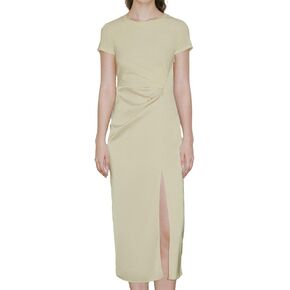 Women's Summer Dress Short Sleeve A-Line Crew Neck Casual Slit Midi Dresses Vintage 2025