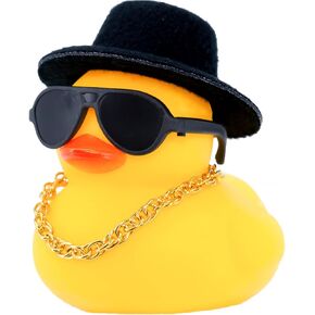 Rubber Duck Car Ornaments Duck Car Dashboard Decorations Accessories with Mini Top Hat Necklace and Sunglasses(T1)