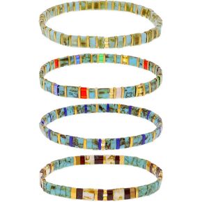 Tila مسطحة الأساور المزينة بالمرضى للنساء ، 4pcs العصرية المصنوعة يدويا ميوكي حبات المكدس سوار إكسسوارات العطلات الاحتفالية هدية المجوهرات.