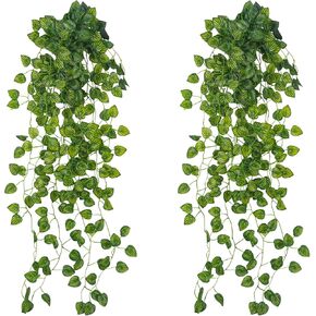 Uieke 2Pcs Fake Plants for Outside Fake Plant Decor 3.1ft Artificial Hanging Plants Fake Ivy Vine Faux Greenery Vine Plant for Home Room Wall Pot Hanging Planter Indoor Outdoor Décor