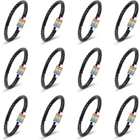 Pride Rainbow Bracelet Gay Black Handmade Braided LGBTQ Bracelet with Rainbow Striped Stainless Steel Clasp for Pride Month LGBT Community Parade