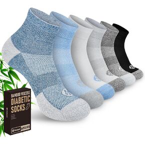 Diabetic Socks for Men,6 Pairs Ankle Mens Diabetic Neuropathy Socks for Men 9-12(White+Black+Dark Grey+Deep Grey+Sandy Color+Deep Blue-Large)