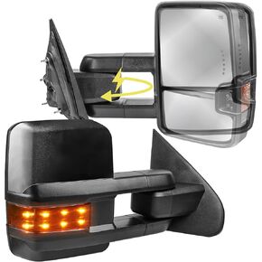 2PCS Power Folding Towing Mirrors Compatible for 14-18 Chevy Silverado/GMC Sierra 1500 2500 3500 Power Heated w/Arrow Signal Light - Black