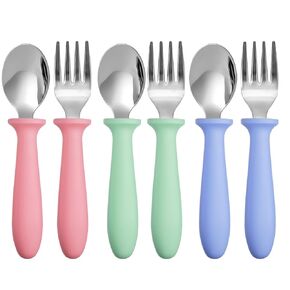 Pimoys 6 Pieces Toddler Utensils,Toddler Forks and Spoons,Kids Silverware Set with Plastic Handle Stainless Steel Toddler Silverware,Dishwasher Safe