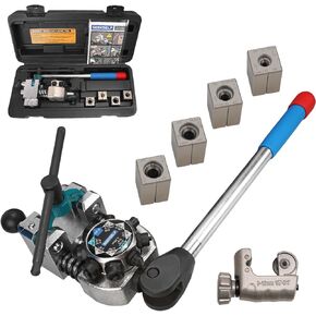 Brake Line Flaring Tool Kit for 45 Degree Single, Double and Bubble Flares, 3/16", 1/4", 5/16", 3/8" and 4.75mm Steel Copper Metal Tubing, with Tubing Cutter, Black