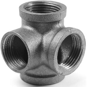 Right Angle Black Malleable Iron Tee Fitting 4-Way Side Exit Elbow Connector (1-Pack) (3/4 INCH)