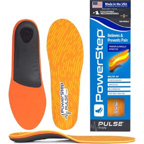 PowerStep Pulse Thin Orthotics - Arch Support Inserts + Pain Relief for Cleats & Tight Running Shoes - Insoles for Plantar Fasciitis, Mild Pronation, and Shin Splints