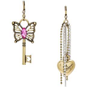 Betsey Johnson Women's Boho Butterfly Lock & Key Earrings