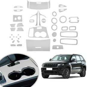 YAMUDA Compatible with Decorative Interior Protection Carbon Fiber Sticker for SUV Grand Cherokee 2014 2015 2016 2017 2018 2019 2020 2021 (Silvery 43pcs)