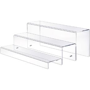3 Tiers Clear Acrylic Riser Display Stand with Matching Screws, 15" L x 13" W x 6" H Bar Shelves for Liquor Bottles, Liquor Bottle Display Shelf for Figures Cupcake Perfume Collections Flower