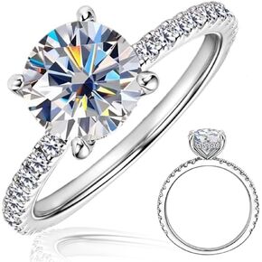 D VVS1 Moissanite Engagement Ring 2 carat, Round Solitaire Promise Rings for Her, 925 Sterling Silver Moissanite Rings for Women