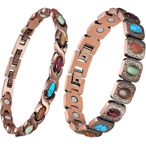 Feraco Pure Copper Bracelets for Women, Ultra Strength Magnetic Copper Bracelet with 3800 Gauss Magnets, Natural Turquoise & Stones, Adjustable, Jewelry Gift (Infinite & Oval Nest)