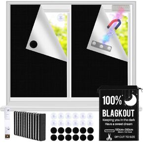 100% Blackout Window Cover,118" X 57" Portable Black Out Curtains for Bedroom,No Drill Cuttable Shades & Blinds,Easy to Cut Fit for Bedroom, Baby Nursery, Dorm Room