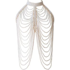 Handmade Pearls Body Chain Sexy Necklace Vintage Shawl Collar Jewelry Elegant Pearls Shoulder Chain Hand Beading Bra