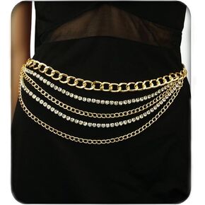 Tornito Metal Waist Chain Gold Chain Belt Chunky Belly Link Chain Moon Double O Ring Sunflower Body Chain Jewelry for Women Dresses Adjustable
