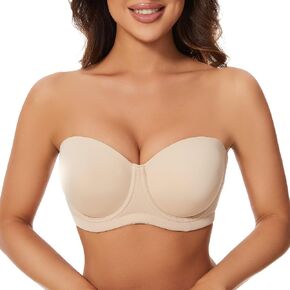 sheroine Strapless Push up Plus Size Lightly Lined Bra Underwire Multiway Full Coverage Padded Large Breasts Bras
