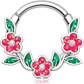 Melighting Rose Septum Ring 16G Septum Piercing Jewelry 316L Stainless Steel 8/10 mm Daith Piercing Jewelry Pink Daith Earring for Women