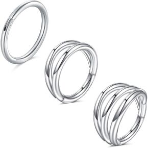 FECTAS Nose Rings Hoops, Stainless Steel Triple Double Hoop Nose Rings for Women 16G 18G 6/8/10mm Hinged Septum Clicker Cartilage Earrings for Helix/Rook/Tragus/Daith