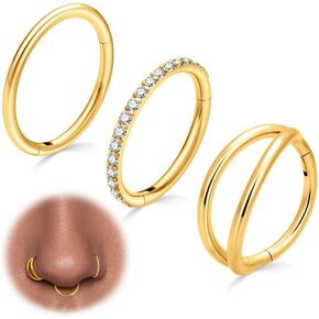 3pcs حلقات الأنف الفولاذية الجراحية والأطواق الحلزونية الغضروف Daith Tragus Sleeper Accore - 16g/18g/20g حلقات الحاجز Cz مقصورة