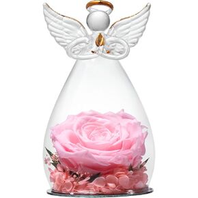 Mother Day Rose Gift in Angel Figurine Preserved Flower Forever Pink Rose Eternal Flowers Valentine Day Christmas Anniversary Birthday Gift for Grandma Mom Women Her Friends Kids
