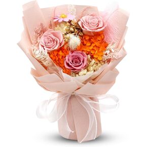 Hihikid Fresh Flower Bouquets, Preserved Flowers Bouquets, [Natural Real Long Lasting] Pink Rose Bouquets, Rose Bouquets, Birthday Gifts for Women