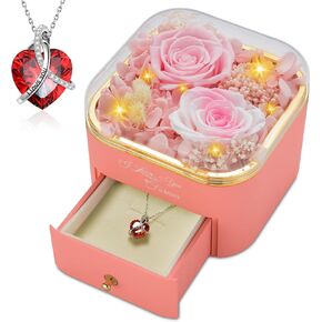 Mothers Day Rose Gifts for Mom, Preserved Red Real Rose with I Love You Heart Necklace, Birthday Gifts for Women, Girlfriend, Wife, Grandma(Red) in Kuwait