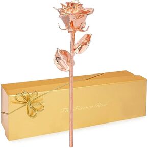 Forever Rose in Leather Case Bundle | A Genuine, One of A Kind Real Hand Dipped Rose Gold in Luxury Leather Case with LED Lights, Unique & Everlasting Rose Gold Roses Gift for Women & Men