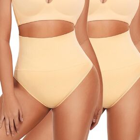 Niceuare 2 Pack Tummy Control Shapewear Thong Women Body Shaper Underwear High-waisted Sculpting Thong Fupa Control Panties
