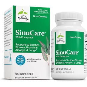 Terry Naturally SinuCare - 320 mg Eucalyptus & Myrtle Oil Complex, 30 Softgels - Sinus, Lung & Bronchial Support Supplement, Non-Drowsy - Non-GMO, Gluten-Free - 15 Servings
