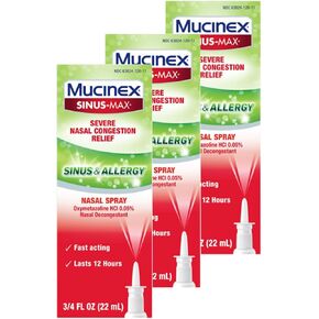 Mucinex الجيوب الأنفية-أنف رذاذ الأنف من أجل الجيوب الأنفية والحساسية ، سريع المفعول والروح خالية ، 12 ساعة من احتقان الأنف الشديد ، 0.75 فلوريدا أوقية (حزمة 3)