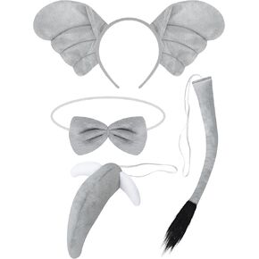 Elephant Costume Set, Elephant Ears Headband Nose Tail Bowtie, Elephant Cosplay Accessories Dress Up Animal Party
