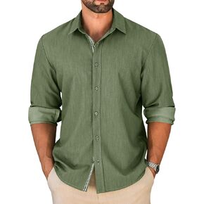 LETSEE Mens Casual Button Down Shirt Untucked Long Sleeve Denim Textured Shirt Strech Wrinkle-Free Dress Shirt in Saudi Arabia