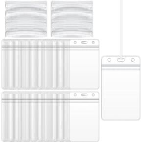 100 Pcs Clear Luggage Tags with Loop Straps Identification ID Card Badge Holder Bag Tags Holder for Business Travel Office Supplies