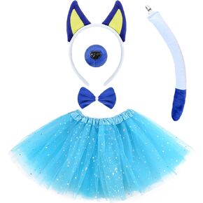 5 Pcs Dog Costume Set Include Dog Ears Headband,Tail,Nose,Bow Ties and Tutu Skirt for Girls Halloween Party Dress Up