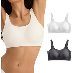 Wireless Bras with Support and Lift, S-2XL, Seamless Jacquard Bralettes for Women No Underwire, Padded Bra Set, 2-Pack