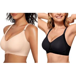 OEAK Women Wireless Push Up Bra Seamless Full Coverage Bralette Comfort Everyday Tshirt Racerback Bra Nude+Black S