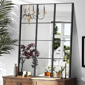 Window Pane Mirror, 36x48 Inch Black Rectangular Decorative Wall Mirror, Large Window Metal Framed Mirror for Bedroom Living Room Fireplace Entryway, Hanging or Leaning Against Wall