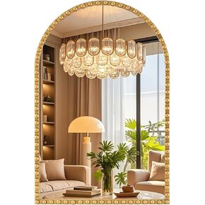 Arched Bathroom Mirror-Antique Gold Beaded Mirror,24"x36"Vintage Wall Mirrors Decorative, Large Ornate Wall Mirror for Bedroom, Living Room,Hallway,Fireplace