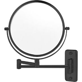 8" Wall Mounted Makeup Mirror with10X Magnification, Double Sided Shaving Mirror Wall Mount for Bathroom, 360° Swivel Extendable Vanity Mirror with Adjustable Arm for Daily Use, Matte Black（No Light）